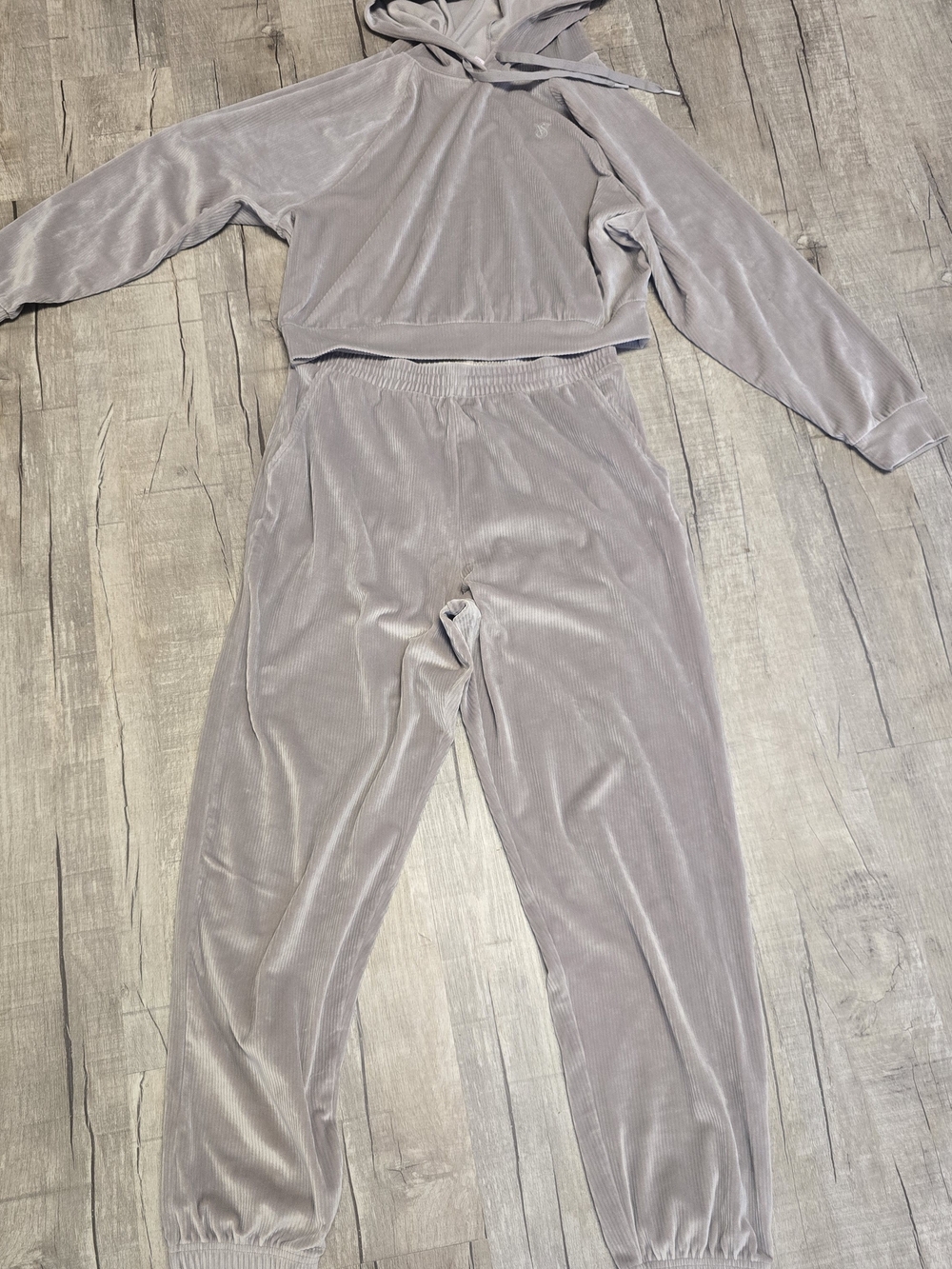 Victoria's Secret Light Gray Velour Hooded Pajama Set